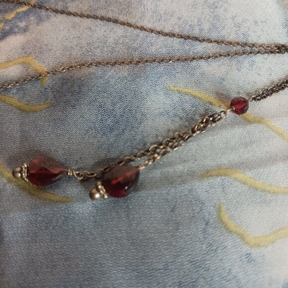 Sterling Silver and Garnet Dangle Necklace - Picture 5 of 9